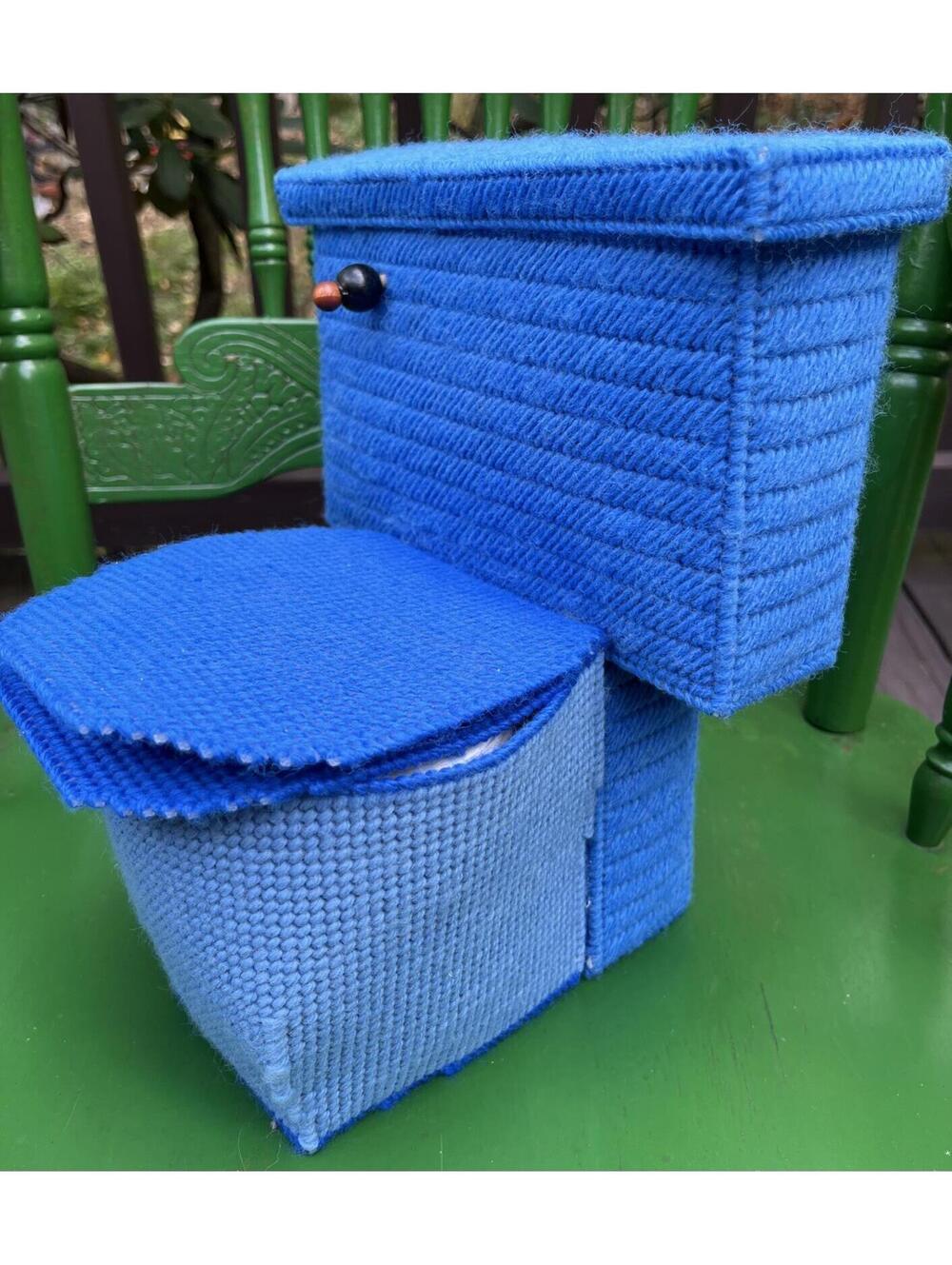 Toilet-shaped toilet paper holder Cross Stitch Handmade Humor Vintage Unique